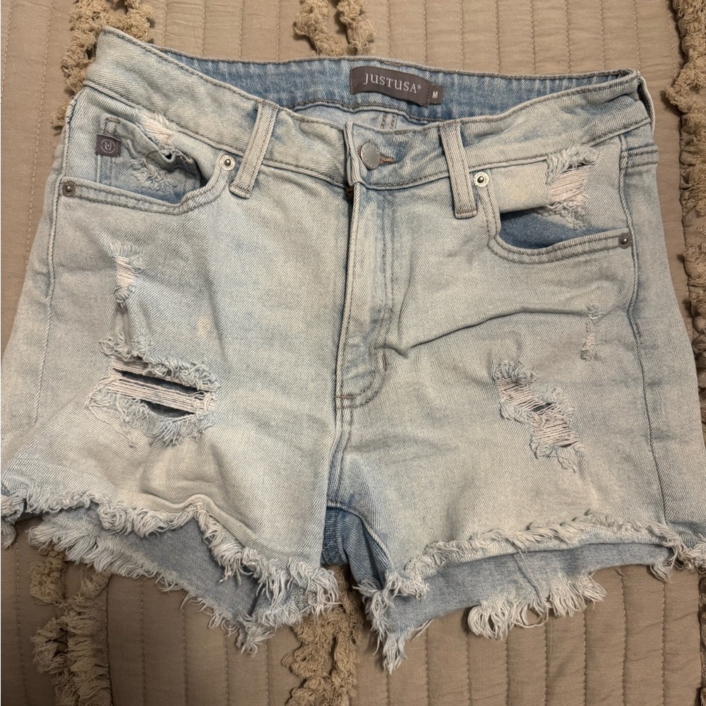 Just USA Light Wash Ripped Jean Shorts